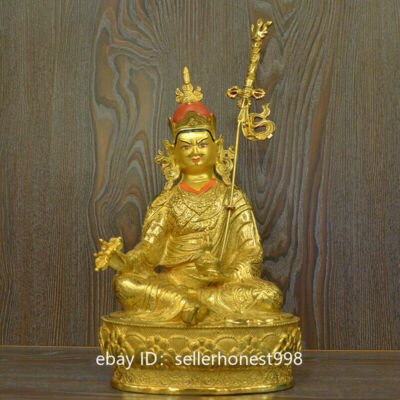 Tibet Buddhism Guru Padmasambhava Rinpoche Buddha Bronze gold