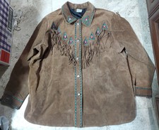 Vintage 80s Bob Mackie Wearable Art Brown Leather Western Jacket Women's Size 1x
