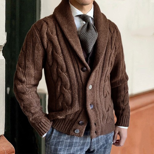 Para hombres Otoño/Invierno Nuevo Cárdigan Tejido Solapa Manga Larga Cable Suéter Chaqueta - Imagen 21 de 21