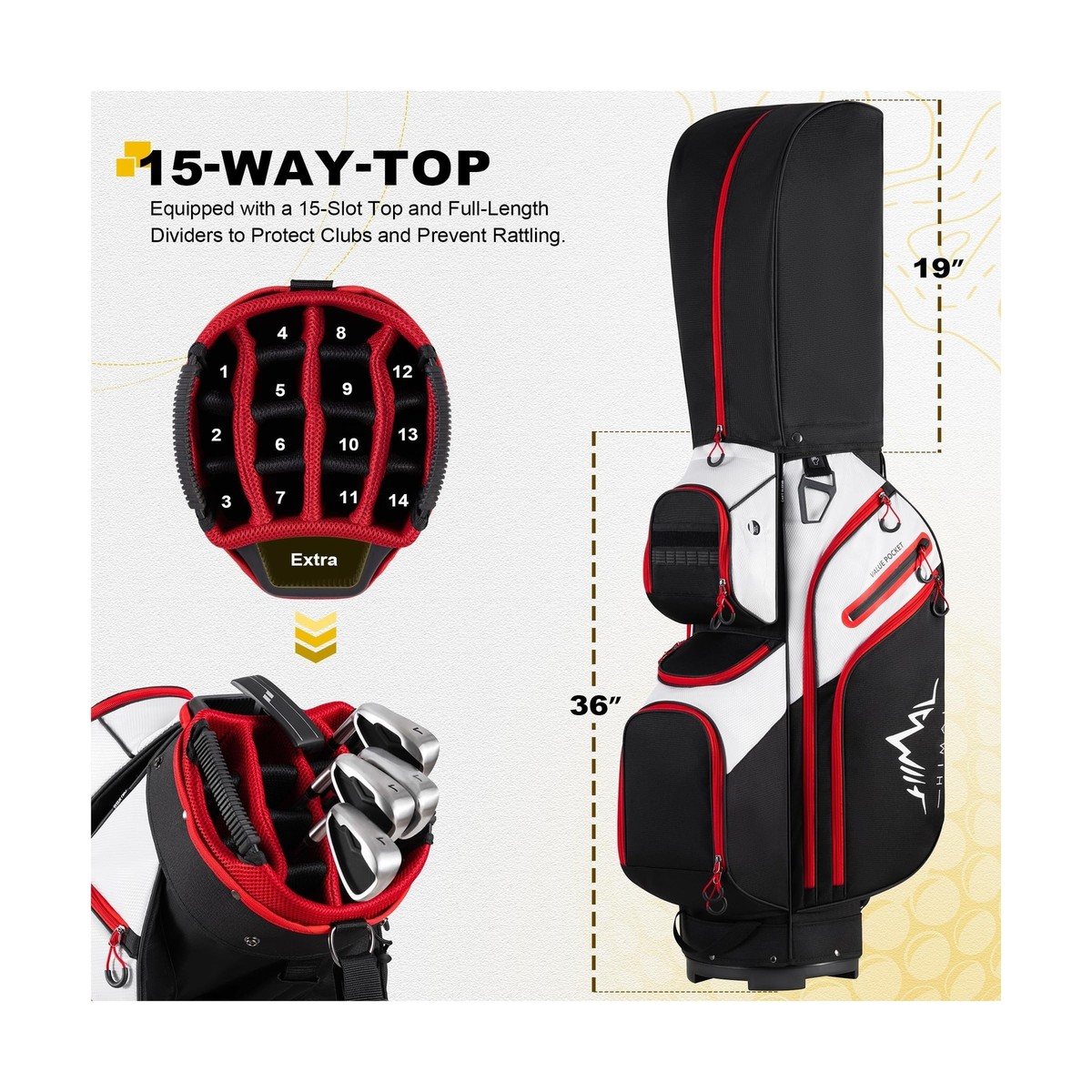 UNIHIMAL Golf Cart Bag, 15 Way Organizer Divider Top with Handles