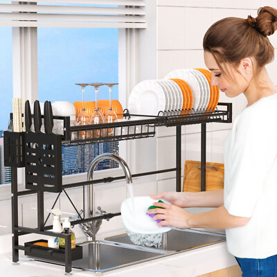 Over The Sink Dish Drying Rack, 2 Tiers Stainless Steel Dish Racks For Kitchen C