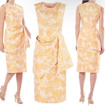 NWT $328 Kay Unger Tina Draped Floral-Jacquard Party Dress in Mango 6