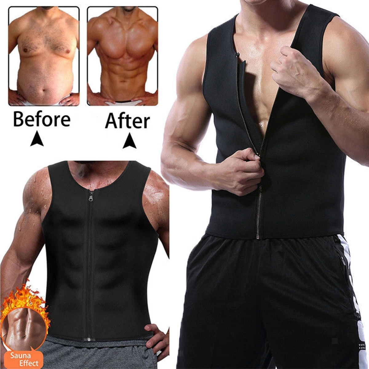 Men s Neoprene Sweat Vest Sauna Suit BoDY Shaper Zipper Tank