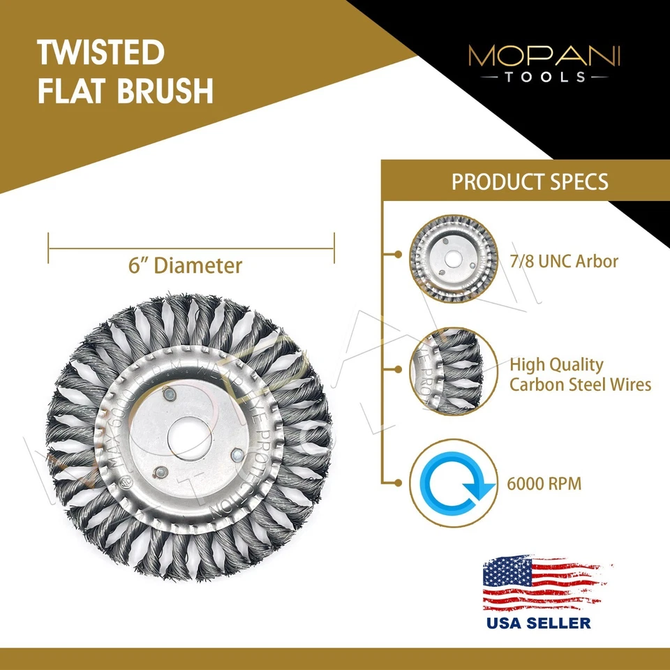 Cepillo de rueda de 2 piezas de 6 pulgadas (6" anudado trenzado) de acero inoxidable - orificio del eje: 7/8 Foto 2 de 4