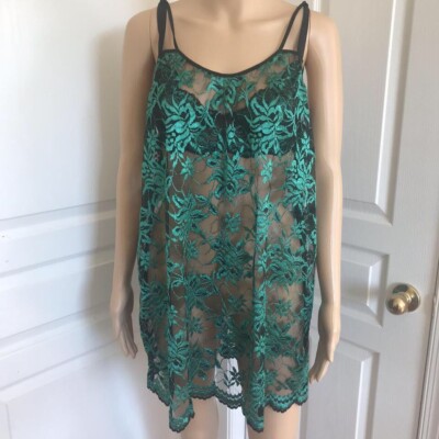 VTG 70s Lady Cameo Green Black Embroidered Black Slip Dress Matching Bra  Size S | eBay