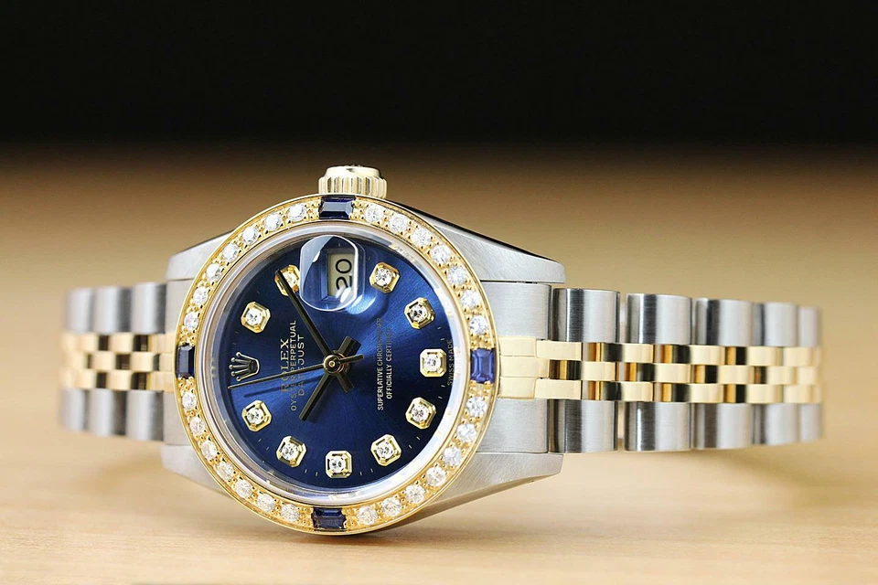 ROLEX LADIES DATEJUST 18K YELLOW GOLD DIAMOND SAPPHIRE & STEEL WATCH 69173 - Image 2 of 4