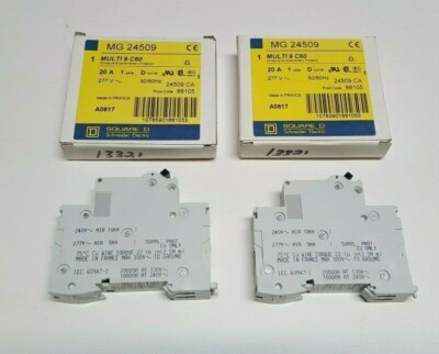 Lot of 2 SCHNEIDER ELECTRIC  MG24509, Square-D  Multi 9 C60 20A 277V Free SHIP!