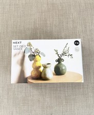 Next Green Ceramic Vase Set (3pcs) – Organic Shape, Ideal for Flowers & Gifting
