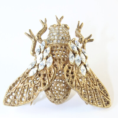 Ciner NY Gold Plated Bee Ring With Crystals  