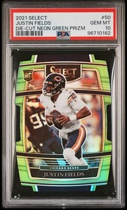 2021 Justin Fields Select Concourse Die Cut Lime Green /349 Rookie PSA 10