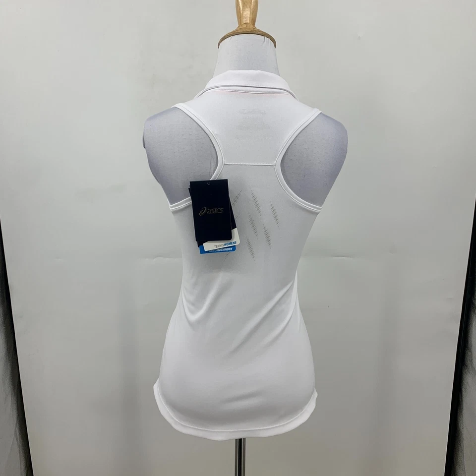 Asics Motion Dry Polo 背心女式 XS 超小号白色网球弹力衬衫 — 第 3/4 张图片
