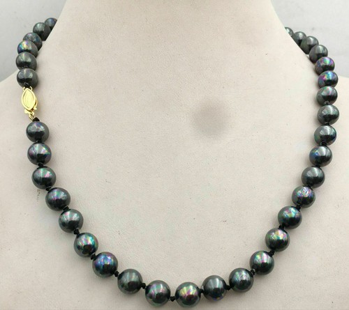Collar de cuentas redondas de perlas negras genuinas de 8/10/12 mm 18"" AAA+ - Imagen 8 de 15