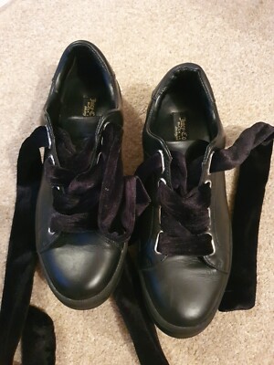 Juicy Couture Black Leather Wide Velvet Lace Trainers Size