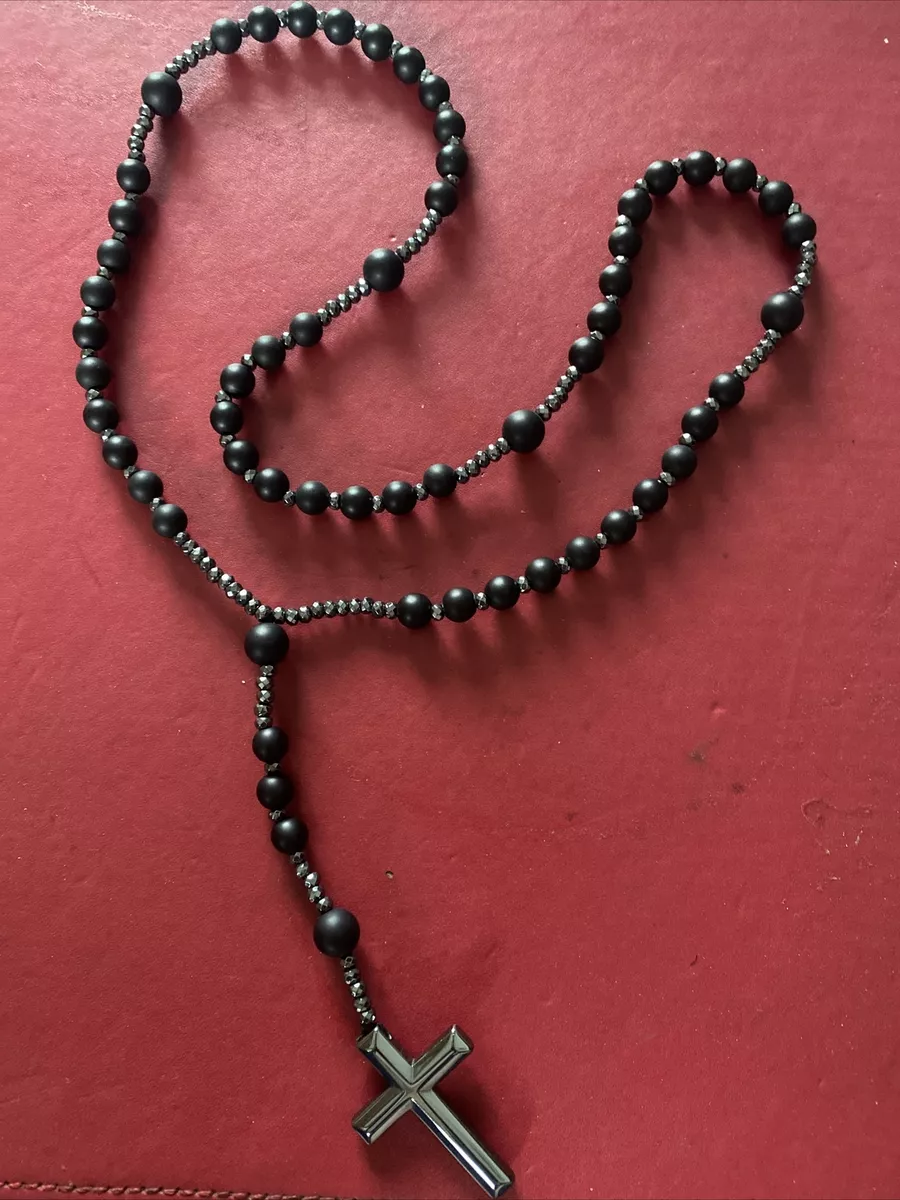 rose mary beads Cross Necklace Rosemary Matt Black