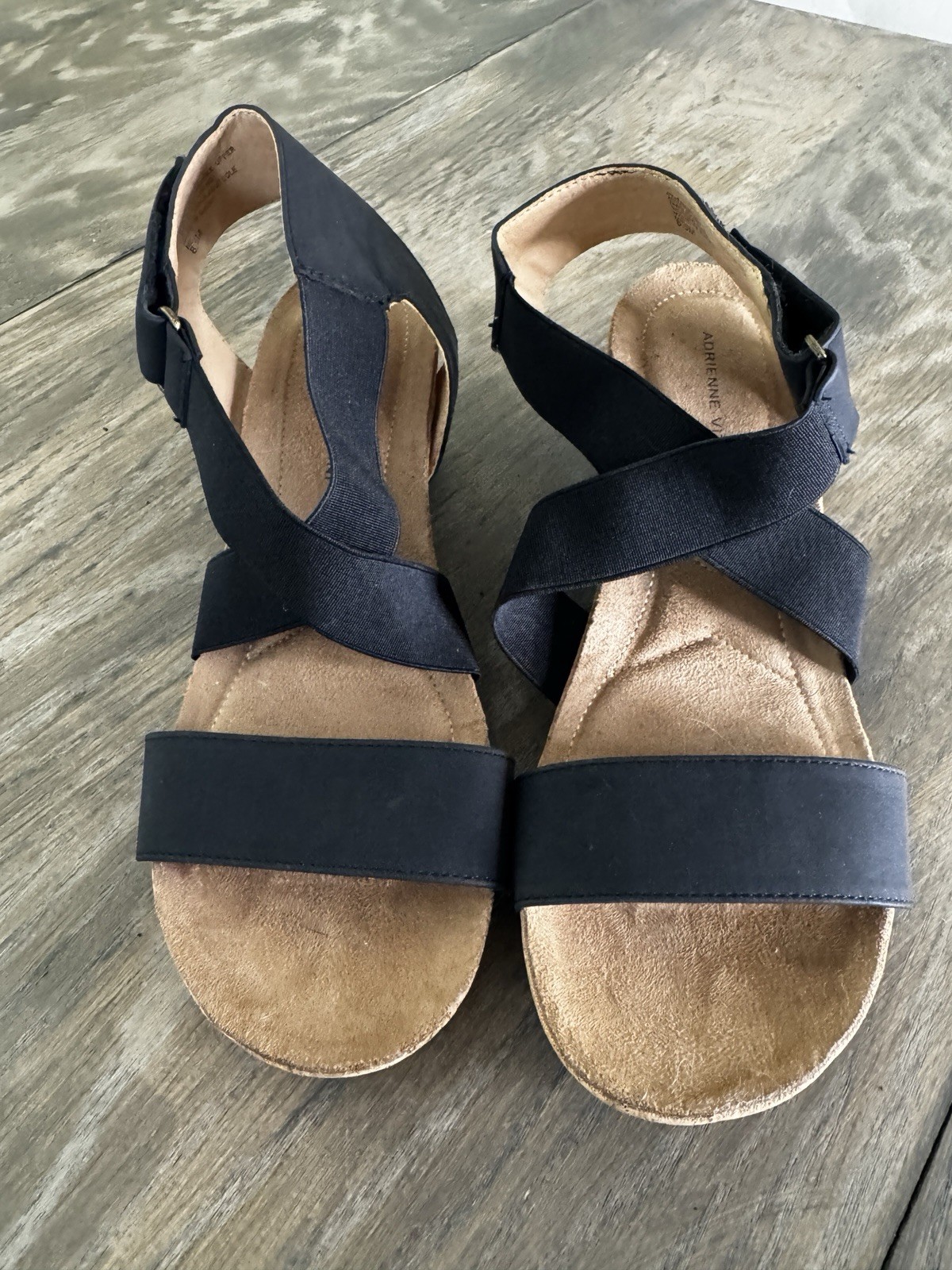 Adrienne Vittadini Title Wedge. Strappy Black Wedge Sandals. Womens Size 8.5
