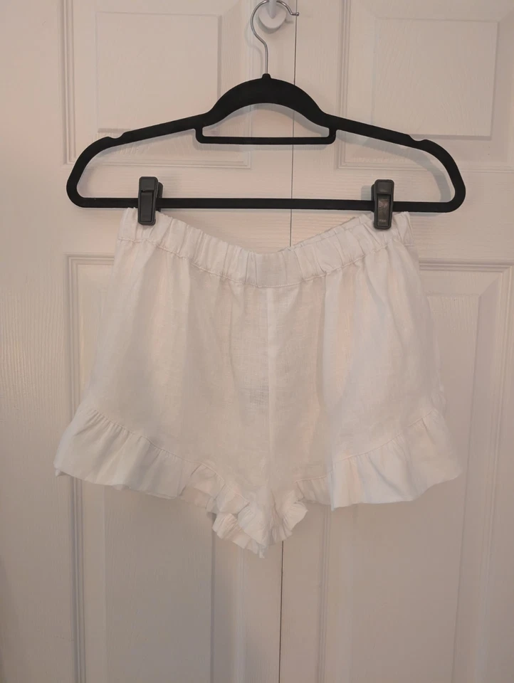 Pantalones Cortos Rouri Milos Lino Volantes Dobladillo Cintura Elástica Coqueta Hada Costera Foto 2 de 4