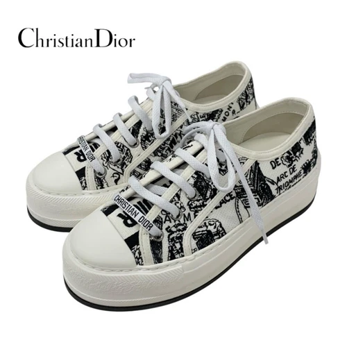 Baskets Dior Christian WalkNDior toile blanc noir logo occasion TIEE 0