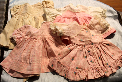 Vintage Clothing Lot 4 Play Doll Dresses Pink & White