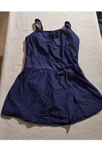 Blue One-Piece Swim Dress With Adjustable Straps & Built-In Bottoms Size L