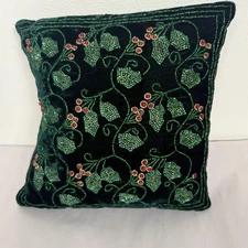 Seasons of Cannon Green Velvet Beaded Holiday Pillow Square Plush - Holly Branch