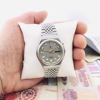 Orient 3 Stars Vintage Watch Automatic 21J Grey Dial Day Date Japan Service
