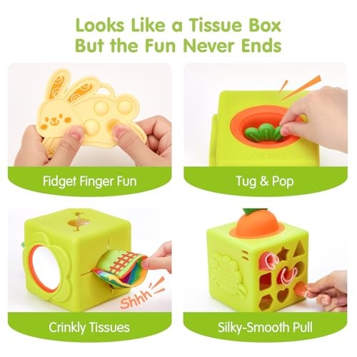  Baby Tissue Box Toy - Silicone Baby Toys 6-12 Months Montessori Toys for 6 