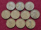 Qty-10, Wheat Cents Dated 1909-P to 1920-P, Good to VeryFine, Over 100 Years Old