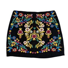 Black Floral Embroidered Boho Mini Skirt Size Medium