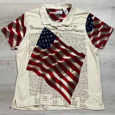American Summer Polo Flag Shirt Pure Cotton quarter button up XL 