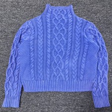 Polo Ralph Lauren Turtleneck Cable Knit Aran Cotton Sweater Womens SZ S Blue