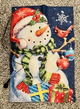 LED Lighted Solar Christmas Winter Garden Flag Snowman & Cardinal