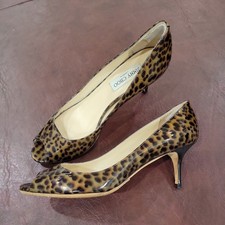 Jimmy Choo Isabel Natural Leopard Print Peep Toe Mid Heel Pump Shoes, Size 39.5