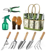9 Piece Garden Tool Set Heavy Duty Gardening Hand Tools Organizer Bag