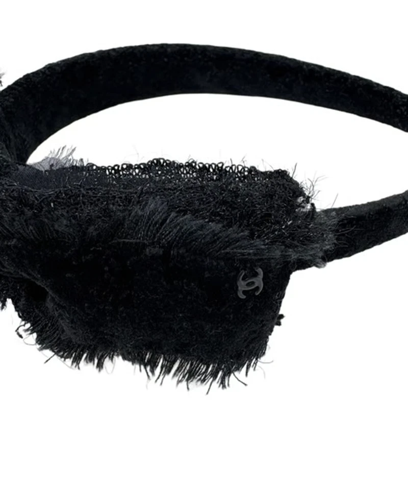 CHANEL 14K Coco Mark Fringe Ribbon Velvet Headband Auth - Image 2 of 4