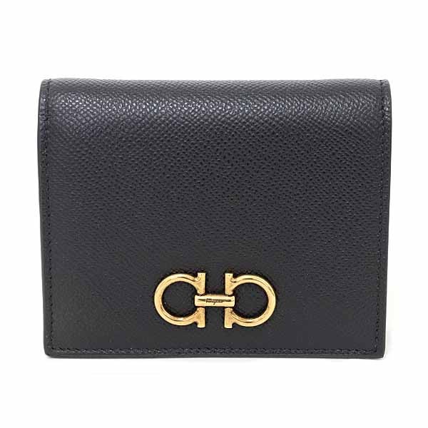 SALVATORE FERRAGAMO 22D780 726512 Wallet Double Gancini Bi-Fold Calfskin Black