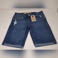 NWT Levi's Girls Bermuda Denim Shorts Diamond Buttons Distress Stretch Cuff 16R