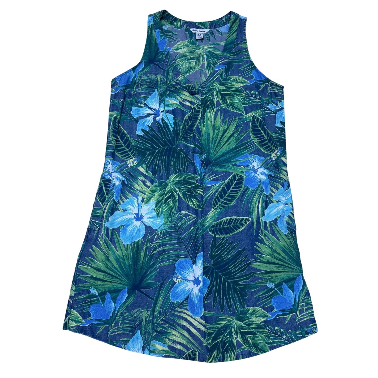 Tommy Bahama Womens Blue Tropical Hibiscus Palm Tencel Shift Dress Medium