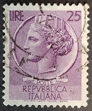 Italy 1955 25L Syracusean Coin SG895 used stamp