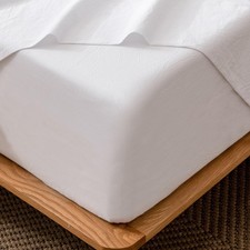 MooMee California King Fitted Sheet Cotton Linen Textured Deep Pocket Breathable