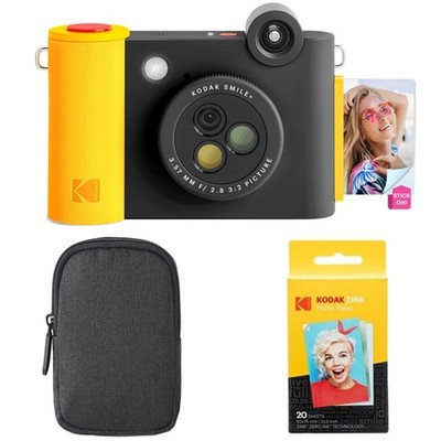 Kodak Smile+ 10MP Instant Print Camera, Zink Paper & Case Bundle - Black
