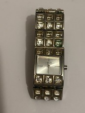 Oasis - Chunky silver ladies square watch with jewelled strap - Untested