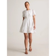 Quince 100% Cotton Tiered Mini Dress White Organic Poplin Pockets Size Small