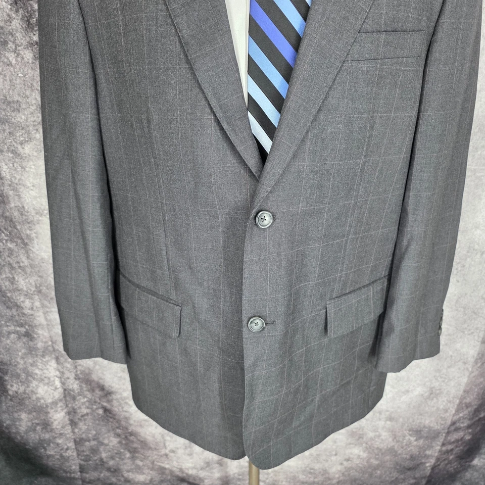 Joseph & Feiss Gold 2 Piece Suit Mens 43R Gray Windowpane Wool 36x29 Pants - Image 2 of 4