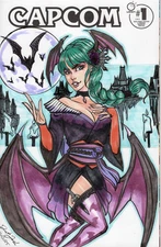 Capcom # 1 Morrigan Aenslan original art hand-drawn sketch cover udon comic book