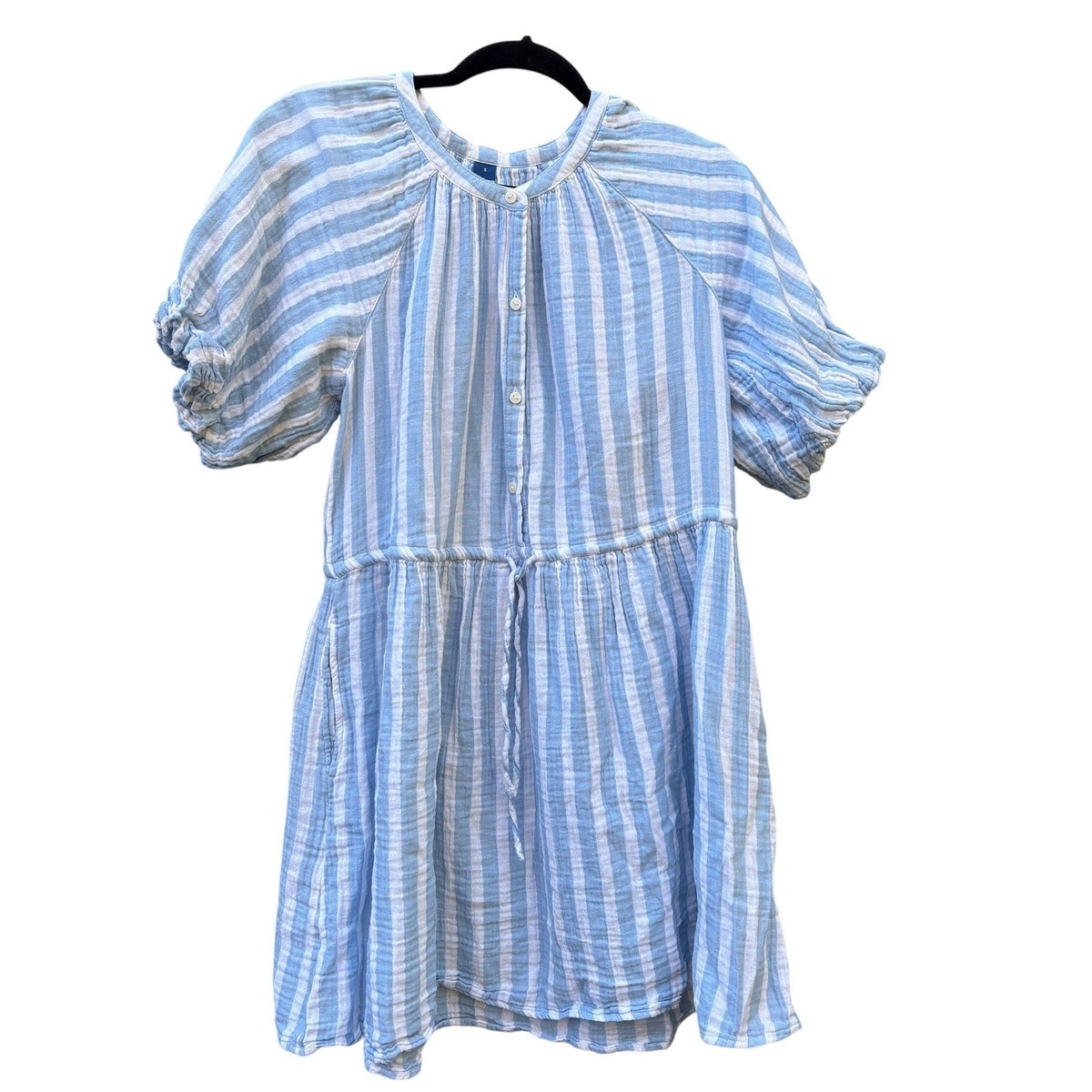 Old Navy Womens Small Mini Dress Blue White Striped Cotton Gauze Coastal  Beach