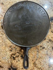 Antique Rainbow & Co. Pitts 10" Cast Iron Skillet Heat Ring Btg Rare READ!