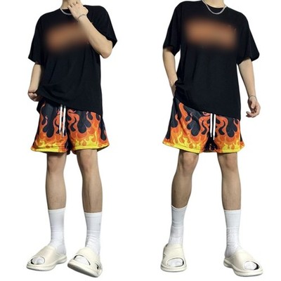 Herren Freizeit Shorts mit Flammenmuster Polyester Stoff für Frühling Sommer Herbst