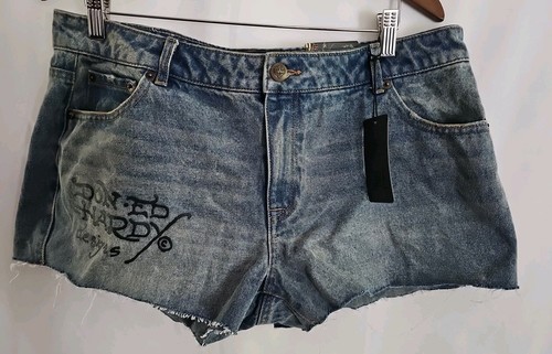 Pantalones Cortos de Denim para Mujer Don Ed Hardy Pintados Born Free Design Talla XL - Imagen 2 de 7