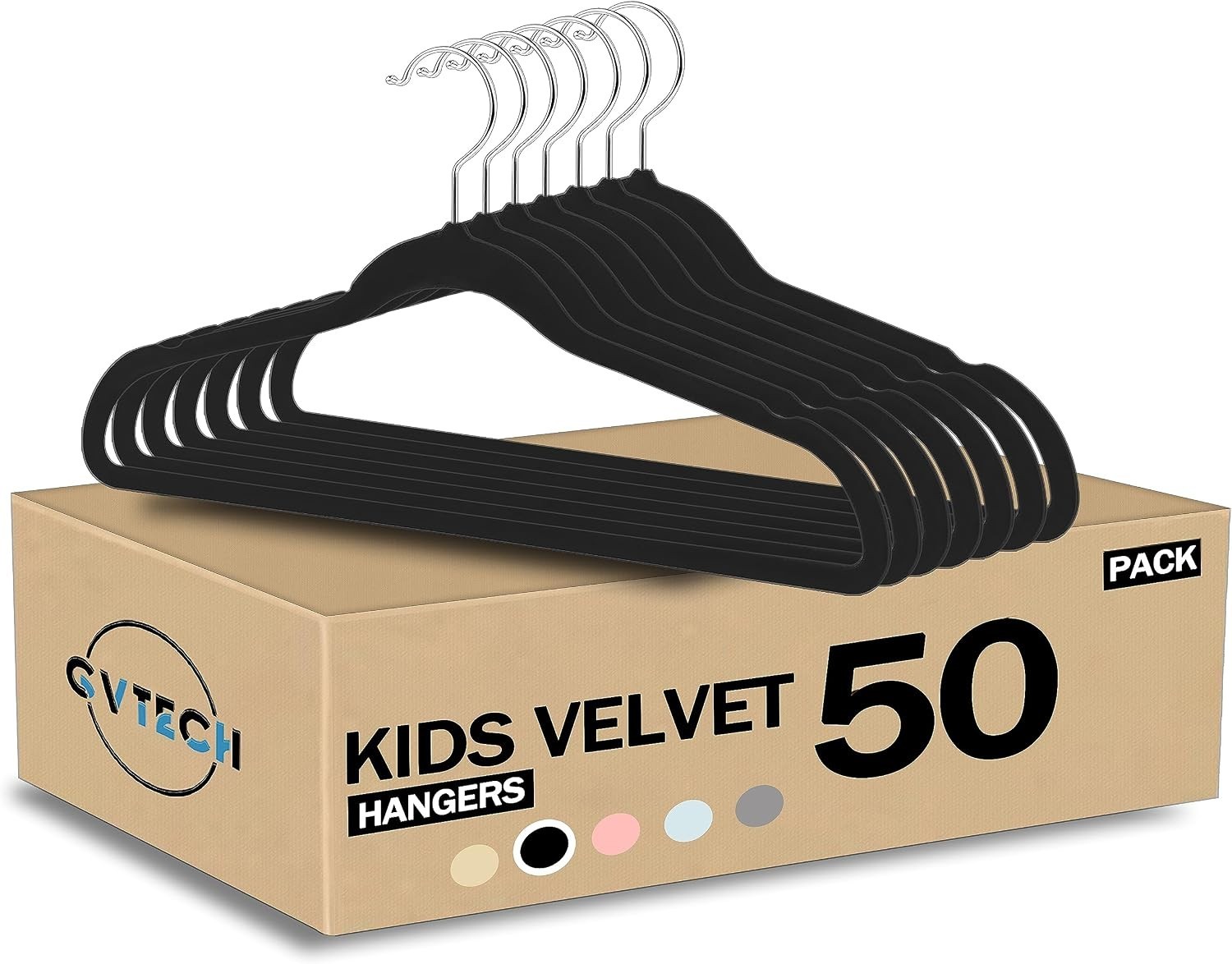 Kids Velvet Hangers 50 Pack Non Slip Baby Clothes Hangers 360° Hooks Black