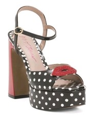 BETSEY JOHNSON Allyson Black/White Dots Red Lips Red Hi Heel Sandals Sz 7.5 NIB